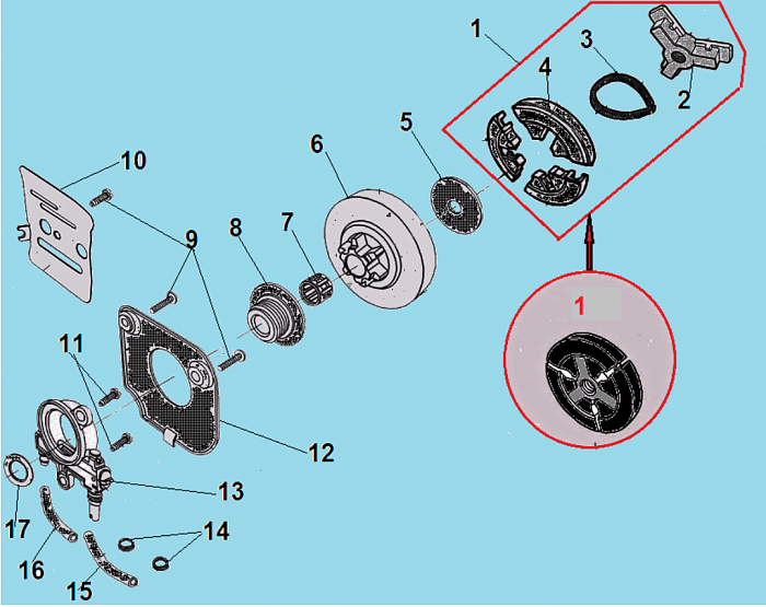 4 СЦЕПЛЕНИЕ - ЗВЕЗДОЧКА - МАСЛОНАСОС БЕНЗОПИЛА CHAMPION 237-16
