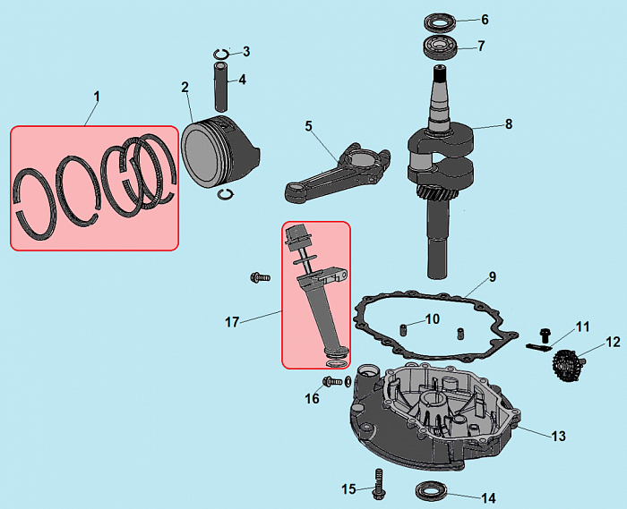 8 ПОРШЕНЬ - КОЛЕНВАЛ - КОЛЬЦА Газонокосилка CHAMPION LMH5629