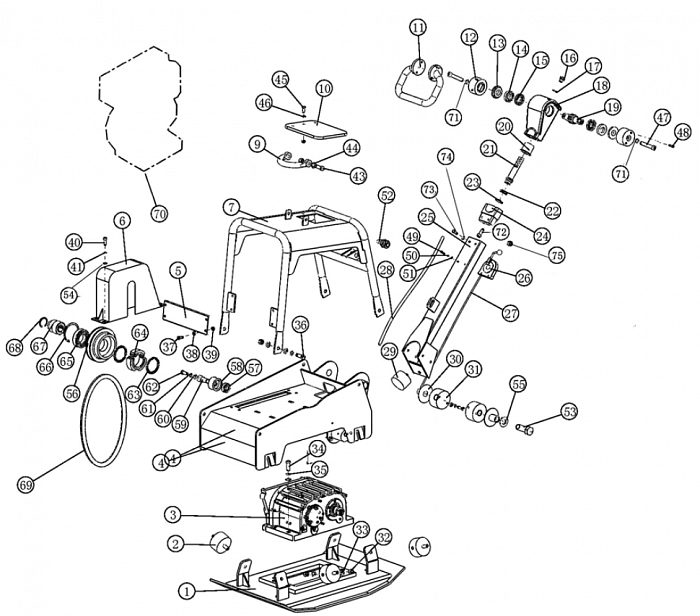 1 РЕМЕНЬ - ШКИВ - ВИБРАТОР  - ПОДШИПНИКИ ВИБРОПЛИТА CHAMPION PC1345RHH