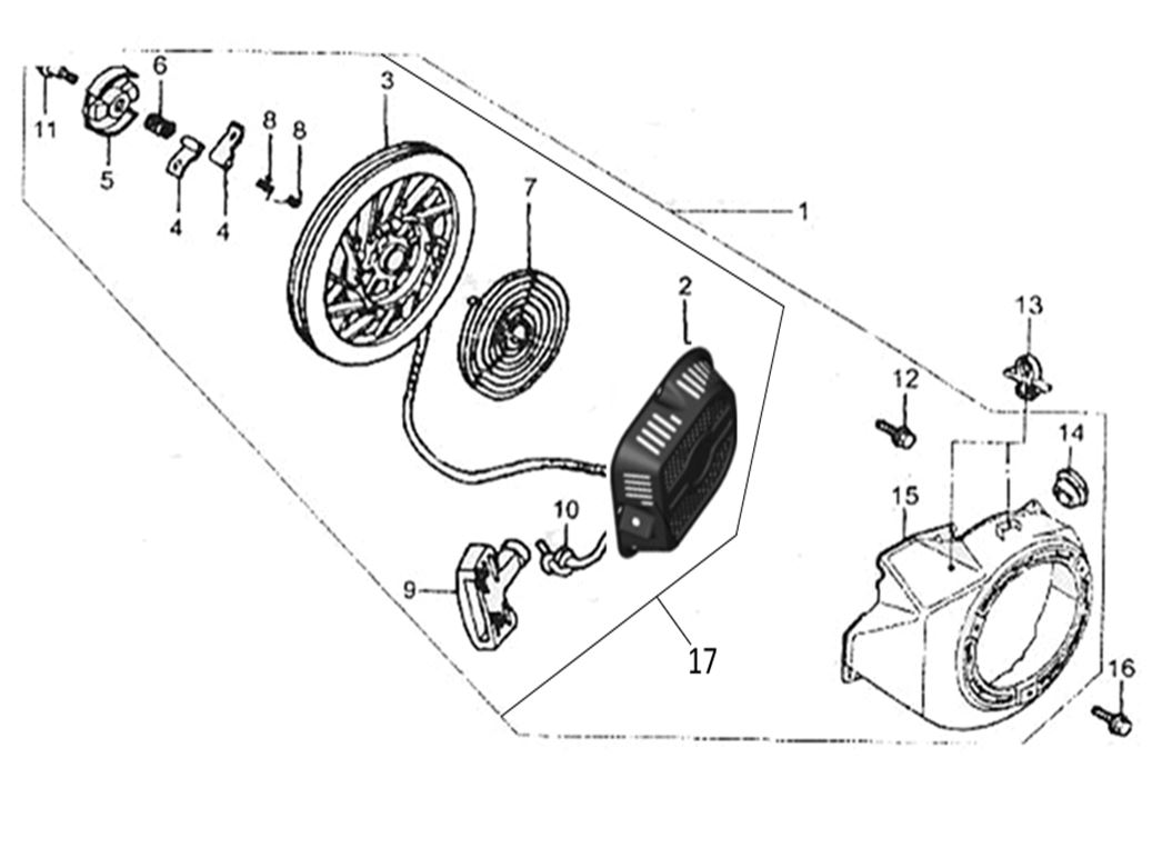 ЗАПЧАСТИ ДЛЯ ГЕНЕРАТОРА БЕНЗИНОВОГО ELITECH СГБ 9500Е (СТАРТЕР РУЧНОЙ)